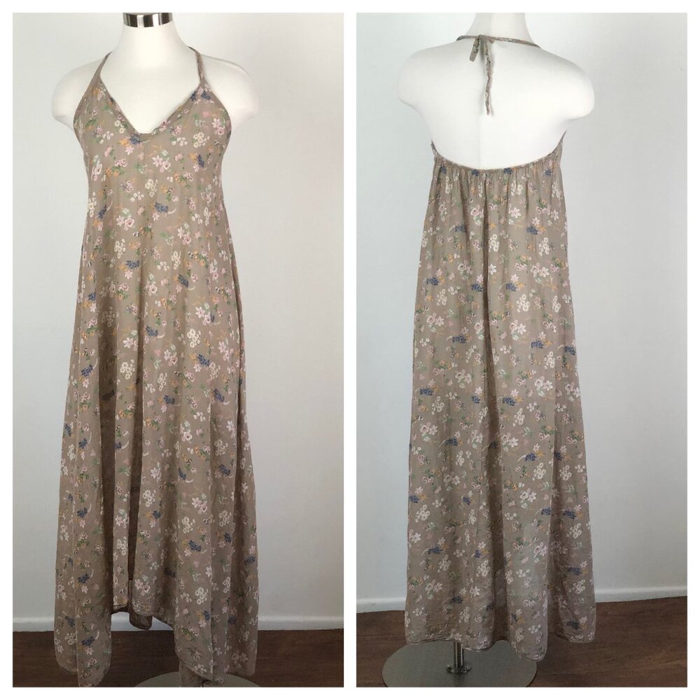 Andromede Paris Made in Italy Floral Halter Midi Dress Cottage Boho Artsy Size 6